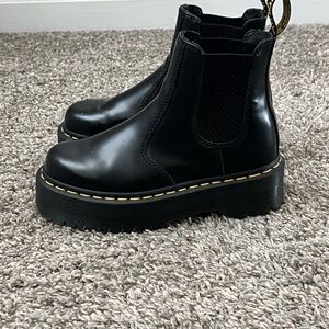 Dr. Martens Black Platform Boots with Yellow Stitching